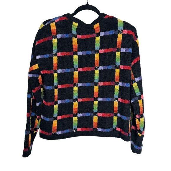 Janes Closet Art To Wear Button Cardigan Sweater Sequins Rainbow Plaid Vintage S - Picture 2 of 5